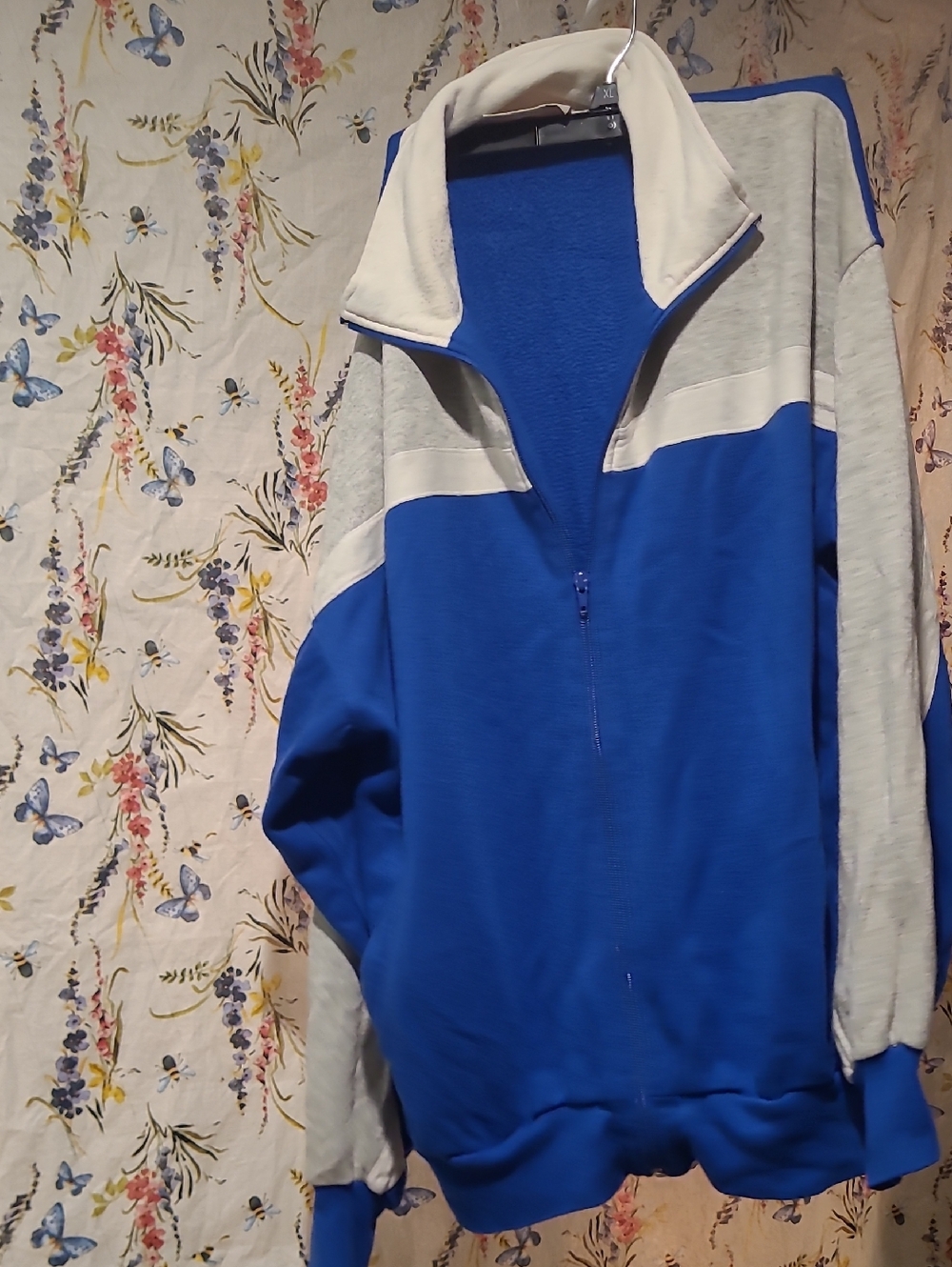 Blue and Light Gray Colorblock  Zip Up Sweatshirt 90's